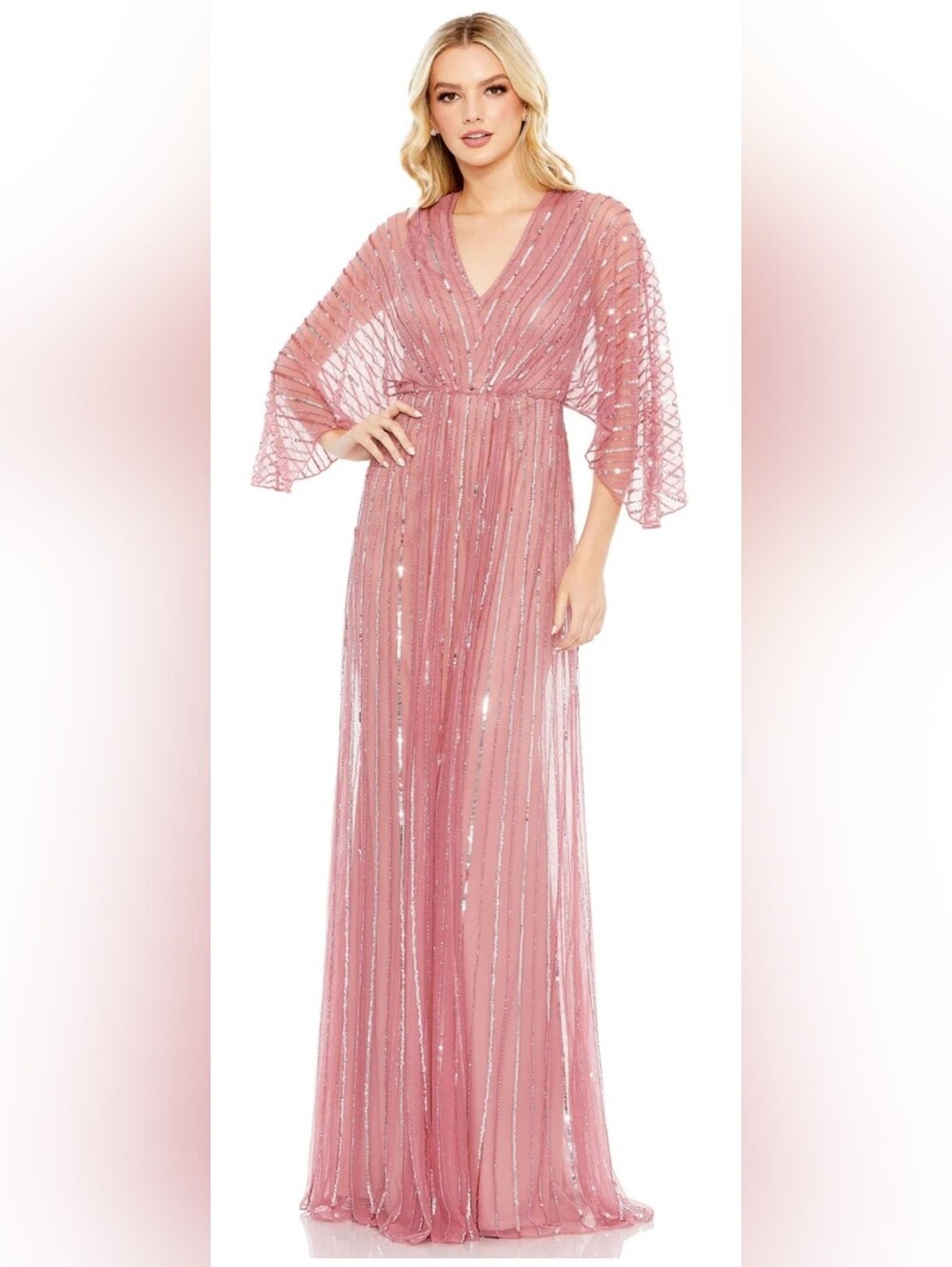 Mac Duggal Blush Pink Beaded Evening Gown
